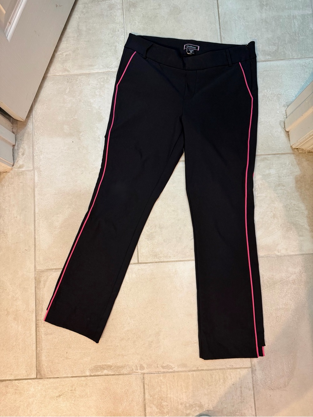 Black Ankle Pants with Pink Piping - Women's Cropped Trousers
